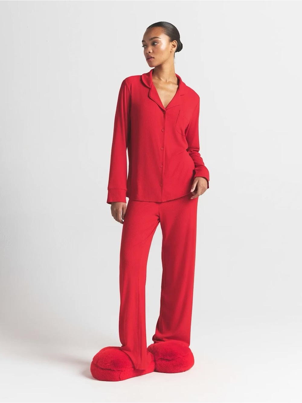 SKIMS red matching PJ set